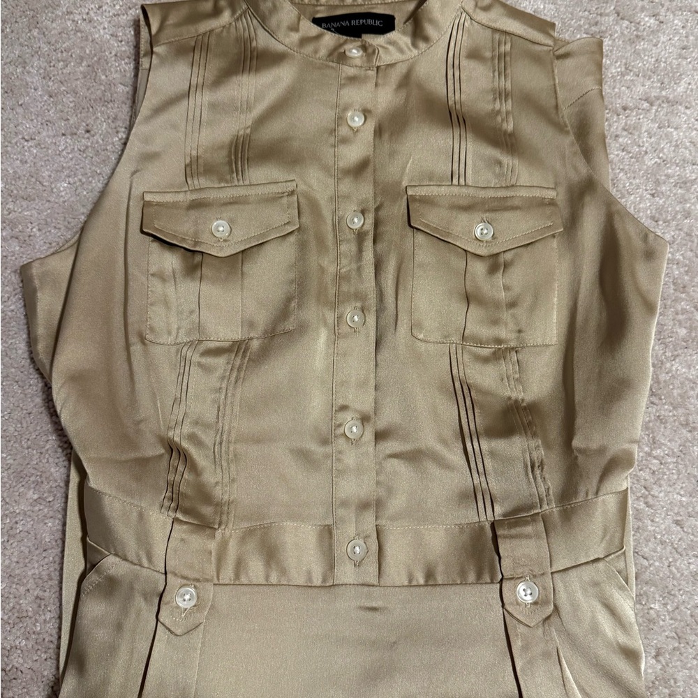 Banana Republic Beige Sleeveless Button-Up Dress